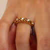 Textured Hollow Ring with Pearl in Gold-Tone Stainless Steel - Image 12