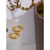 Stainless Steel Round Star CZ Hoop Earrings Cubic Zirconia Golden Huggie Texture Jewelry Gift - Image 2