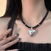 Hip-Hop Black Glass Beaded Love Heart Necklace for Women Men Simple Minimalist Collar Necklaces Jewelry Gifts Free Shipping