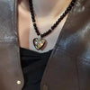 Hip-Hop Black Glass Beaded Love Heart Necklace for Women Men Simple Minimalist Collar Necklaces Jewelry Gifts Free Shipping