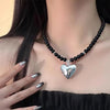 Hip-Hop Black Glass Beaded Love Heart Necklace for Women Men Simple Minimalist Collar Necklaces Jewelry Gifts Free Shipping