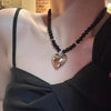 Hip-Hop Black Glass Beaded Love Heart Necklace for Women Men Simple Minimalist Collar Necklaces Jewelry Gifts Free Shipping