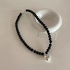 Hip-Hop Black Glass Beaded Love Heart Necklace for Women Men Simple Minimalist Collar Necklaces Jewelry Gifts Free Shipping