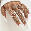 Hollow Heart Butterfly Flower Crystal Ring Devil's Eye Opening Adjustable Ring Set for Women Men Jewelry Party Gifts Accessories