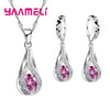 Hot Water Drop CZ 925 Sterling Silver Plated Jewelry Set For Women Pendant Necklace Hoop Earrings Wedding Party Ceremoey Anel