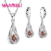 Hot Water Drop CZ 925 Sterling Silver Plated Jewelry Set For Women Pendant Necklace Hoop Earrings Wedding Party Ceremoey Anel