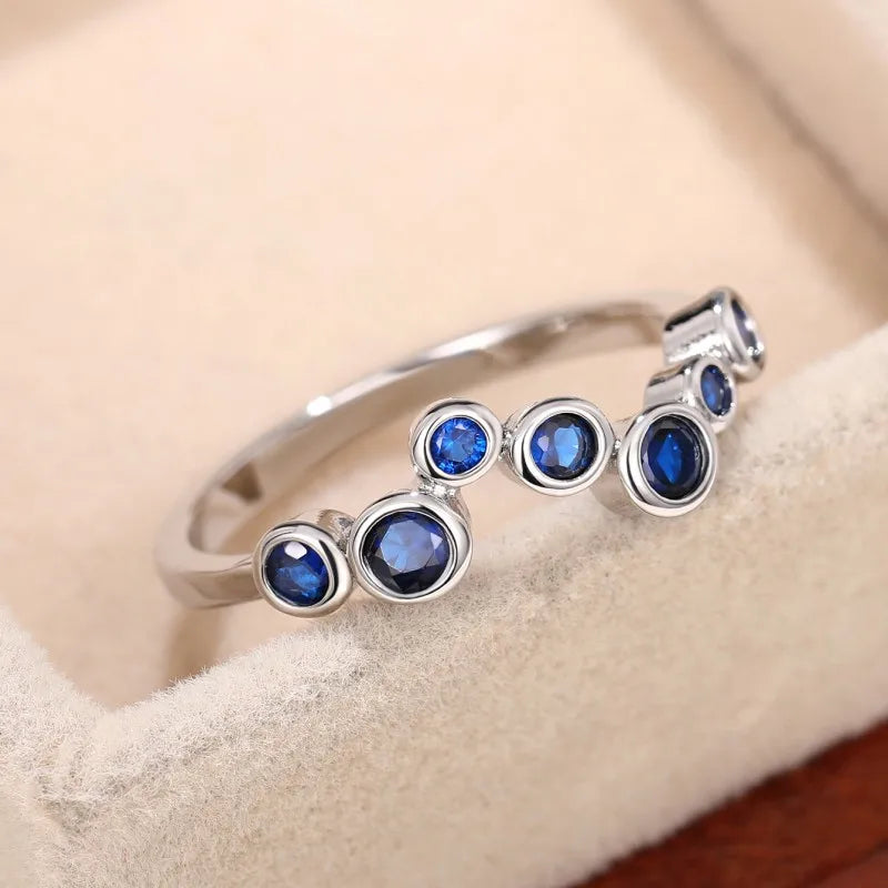 Huitan Elegant Blue Cubic Zirconia Thin Rings for Women Fancy Wedding Party Finger Accessories  Silver Color Jewelry