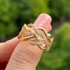 Huitan Hot Trend Gold Color Rings for Women Twist Design   Inlaid Shiny CZ    Wedding Engagement Jewelry Bulk