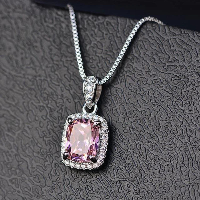 Huitan   Elegant Lady's Cubic Zirconia Pendant Necklace White/Green/Purple/Pink Colors  Wedding Eternity Jewelry Hot