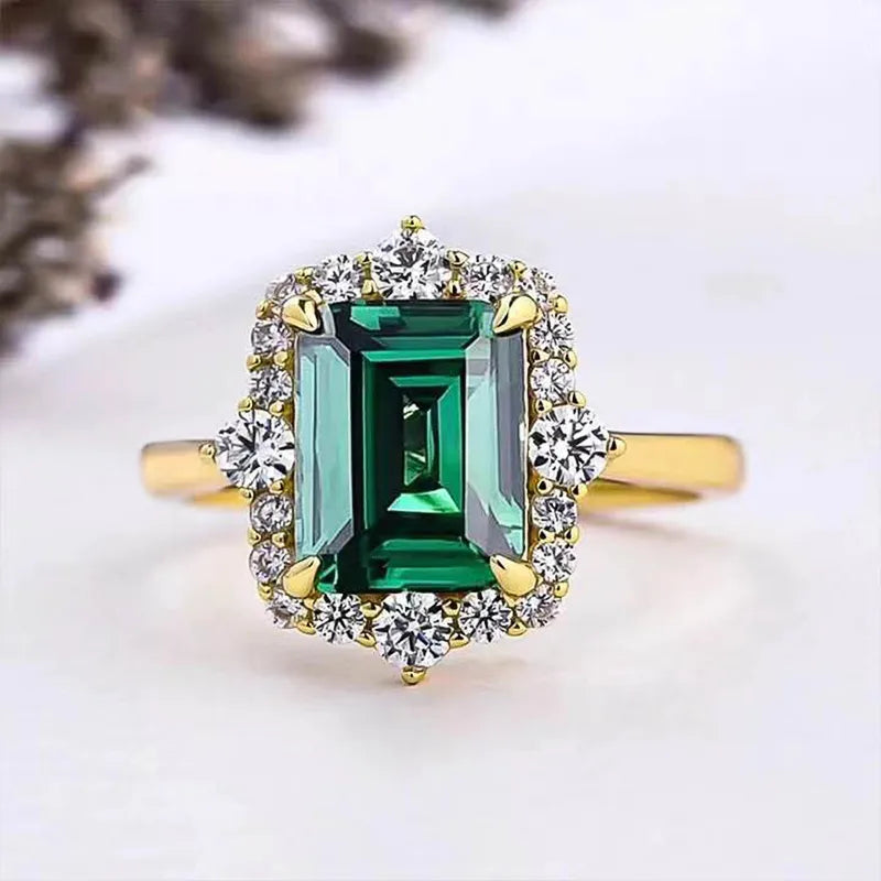 Huitan   Square Green Cubic Zirconia Rings Temperament Elegant Wedding Bands Accessory for Women Anniversary Party Jewelry