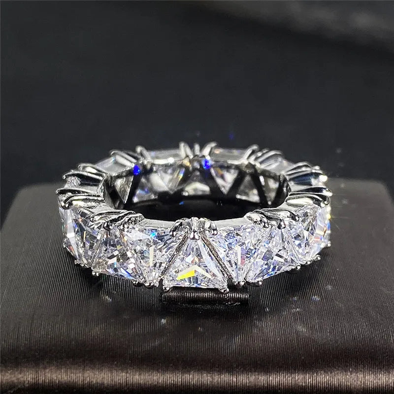 Huitan   Wedding Band Promise Rings for Women Unique Triangle Cubic Zirconia Design    Trendy Jewelry Dropship