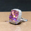 Huitan Personality Big Pink Cubic Zirconia Wedding Rings for Women Romantic Bridal Marriage Ceremony Party Rings  Jewelry