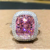 Huitan Personality Big Pink Cubic Zirconia Wedding Rings for Women Romantic Bridal Marriage Ceremony Party Rings  Jewelry