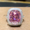 Huitan Personality Big Pink Cubic Zirconia Wedding Rings for Women Romantic Bridal Marriage Ceremony Party Rings  Jewelry