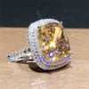 Huitan Personality Big Pink Cubic Zirconia Wedding Rings for Women Romantic Bridal Marriage Ceremony Party Rings  Jewelry