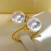 Huitan Temperament Double Imitation Pearl Open Ring Twist Gold Color Band   Women's Accessories Wedding Jewelry 2023