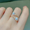 Huitan Temperament Double Imitation Pearl Open Ring Twist Gold Color Band   Women's Accessories Wedding Jewelry 2023