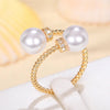 Huitan Temperament Double Imitation Pearl Open Ring Twist Gold Color Band   Women's Accessories Wedding Jewelry 2023