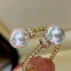 Huitan Temperament Double Imitation Pearl Open Ring Twist Gold Color Band   Women's Accessories Wedding Jewelry 2023
