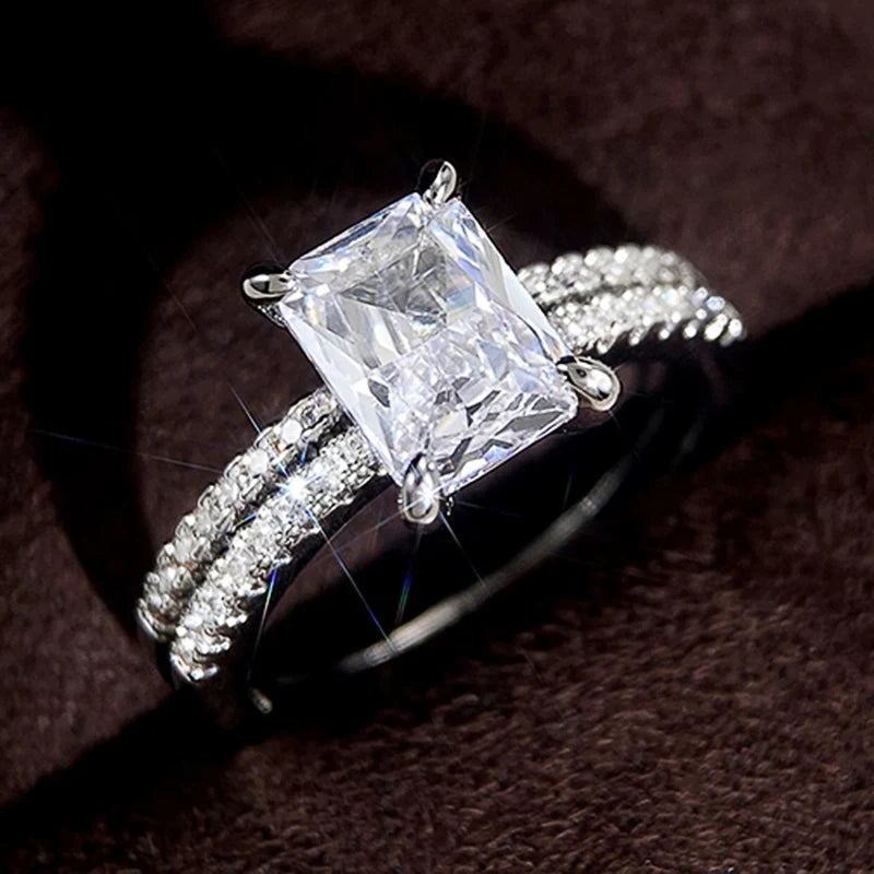 Huitan Wedding Trend Cubic Zirconia Rings for Women Silver Color/Gold Color Modern  Engagement Bands Jewelry