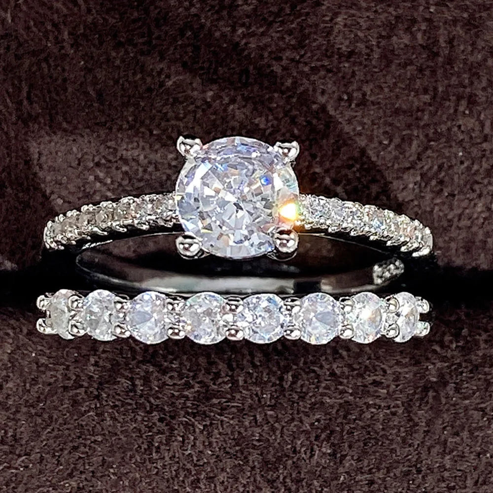 Huitan Wedding Trend Cubic Zirconia Rings for Women Silver Color/Gold Color Modern  Engagement Bands Jewelry