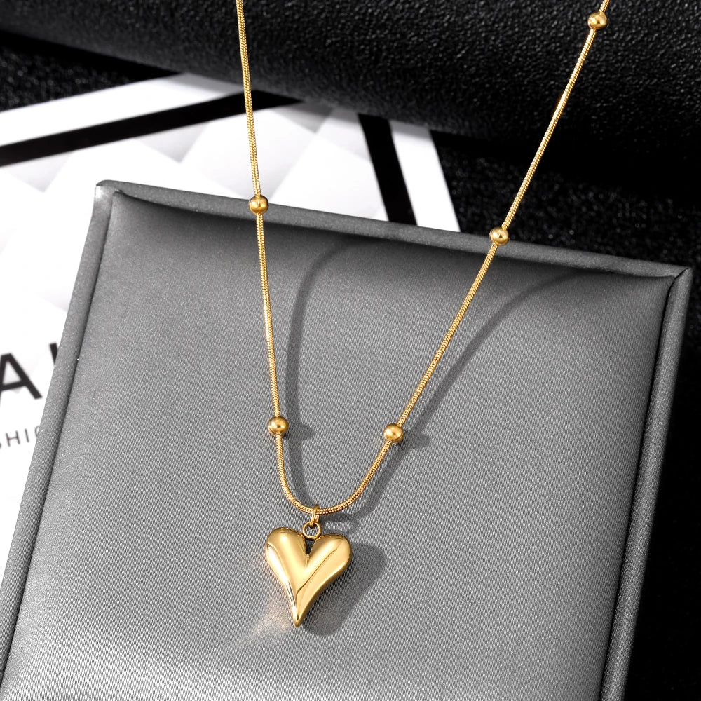 IPARAM 316L Stainless Steel Gold Color Heart Pendant Necklace For Women  Trend Girls Clavicle Chain Jewelry Festive Gifts