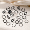 IPARAM Boho 22 Pieces Set Rings for Women Black Paint Coating Butterfly Heart Geometric Chain Hollowed Ring  Jewelry Gift