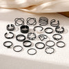 IPARAM Boho 22 Pieces Set Rings for Women Black Paint Coating Butterfly Heart Geometric Chain Hollowed Ring  Jewelry Gift