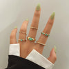 IPARAM Elegant Emerald White Man-made Rings Set for Women Vintage Crystal Geometric Finger Ring  Jewelry
