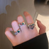 IPARAM Elegant Emerald White Man-made Rings Set for Women Vintage Crystal Geometric Finger Ring  Jewelry