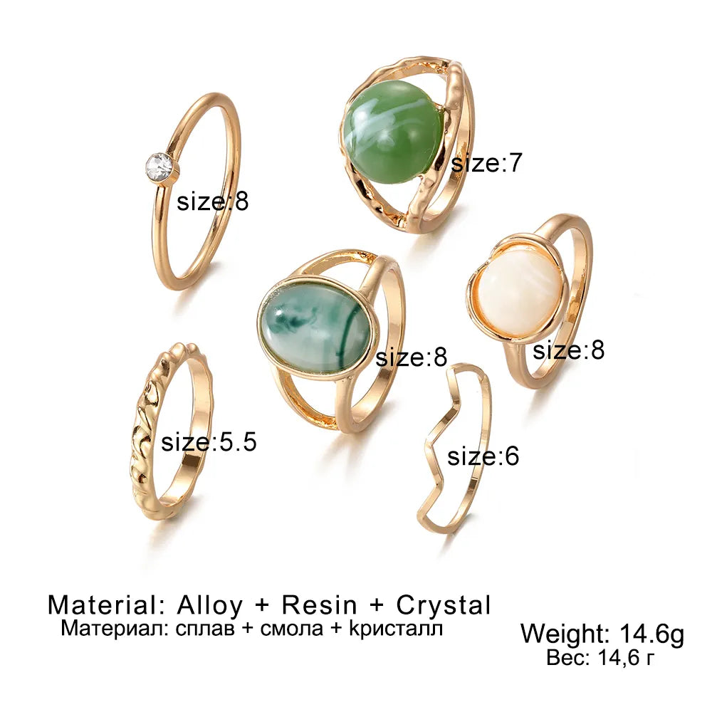 IPARAM Elegant Emerald White Man-made Rings Set for Women Vintage Crystal Geometric Finger Ring  Jewelry