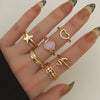 IPARAM Elegant Emerald White Man-made Rings Set for Women Vintage Crystal Geometric Finger Ring  Jewelry