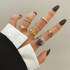 IPARAM Elegant Emerald White Man-made Rings Set for Women Vintage Crystal Geometric Finger Ring  Jewelry