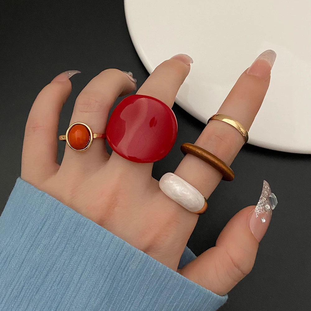 IPARAM Elegant Emerald White Man-made Rings Set for Women Vintage Crystal Geometric Finger Ring  Jewelry