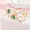 IPARAM Elegant Emerald White Man-made Rings Set for Women Vintage Crystal Geometric Finger Ring  Jewelry