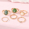 IPARAM Elegant Emerald White Man-made Rings Set for Women Vintage Crystal Geometric Finger Ring  Jewelry