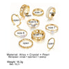 IPARAM  Gold Color Metal Rings Set for Women Crystal Butterfly Pearl Geometric Chain Punk Finger Ring Party Gift Jewelry