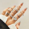 IPARAM  Silver Color Metal Rings Set Heart Butterfly Leaves Flower Crystal Trendy Finger Ring for Women Jewelry Gifts