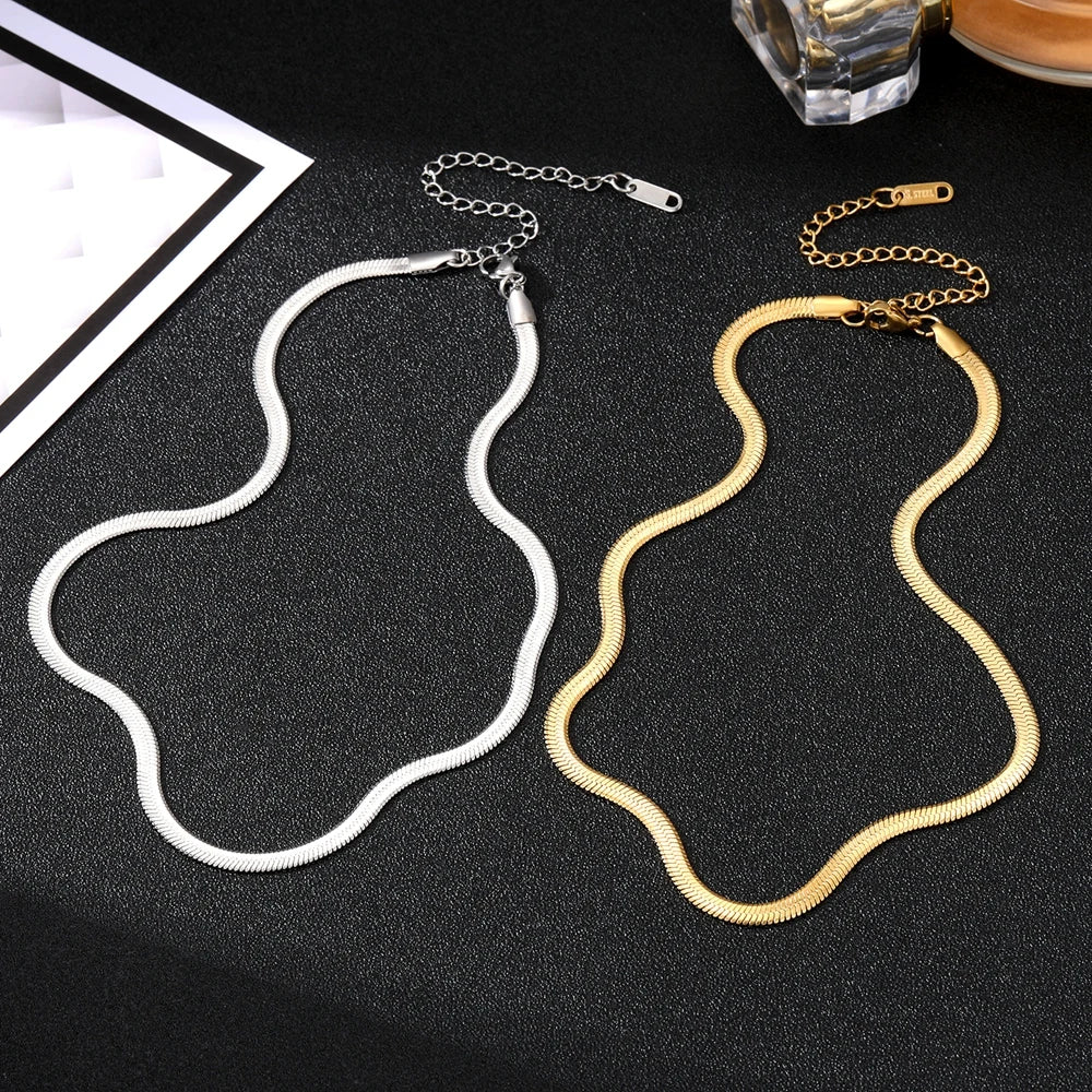 IPARAM  Unisex Snake Chain Stainless Steel Necklace for Women Men Gold Color Silver Color Chains Choker Jewelry Gifts