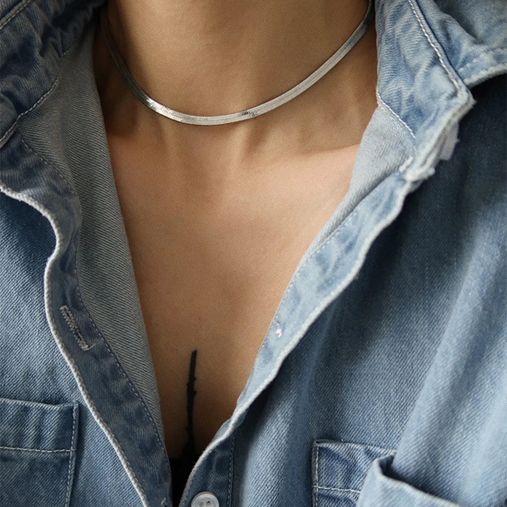 IPARAM  Unisex Snake Chain Stainless Steel Necklace for Women Men Gold Color Silver Color Chains Choker Jewelry Gifts