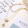IPARAM Gold Color Retro Irregular Pattern Pendant Necklace Multi Layered Chain Necklaces for Women  Jewelry Gift