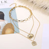 IPARAM Gold Color Retro Irregular Pattern Pendant Necklace Multi Layered Chain Necklaces for Women  Jewelry Gift