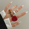 IPARAM  Trendy Rings Set for Women Exaggerated Red Resin Enamel Wooden Geometric Finger Ring Punk  Jewelry