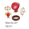 IPARAM  Trendy Rings Set for Women Exaggerated Red Resin Enamel Wooden Geometric Finger Ring Punk  Jewelry