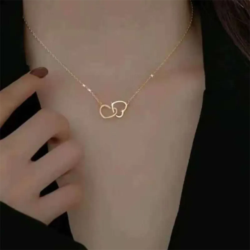 IPARAM Simple Double Heart Buckle Chain Choker Necklace For Women  Hollow Heart Pendant Necklace  Jewelry