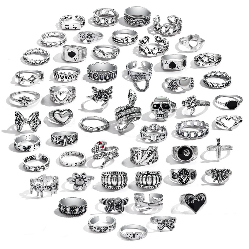 IPARAM Vintage Silver Color Ring for Women Men Snake Heart Butterfly Angel Finger Rings  Jewelry Gift