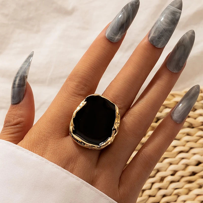 Individuality Vintage Gold Color Irregular Rings for Women Punk Black Geometric Alloy Knuckle Rings Jewelry Anillos 16916