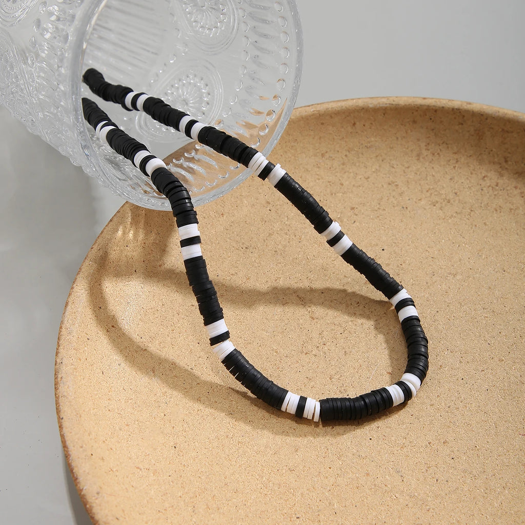 IngeSight.Z Minimalist Black White Color Soft Clay Beads Choker Necklaces for Women Men Statement Collar Necklaces Jewelry Gifts