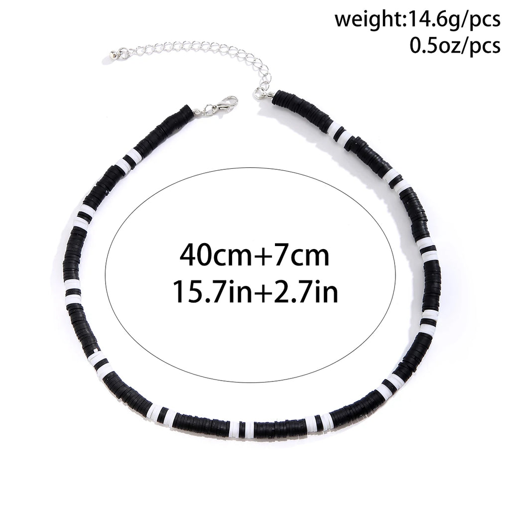 IngeSight.Z Minimalist Black White Color Soft Clay Beads Choker Necklaces for Women Men Statement Collar Necklaces Jewelry Gifts