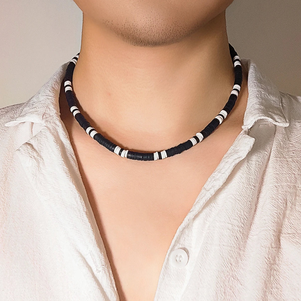 IngeSight.Z Minimalist Black White Color Soft Clay Beads Choker Necklaces for Women Men Statement Collar Necklaces Jewelry Gifts